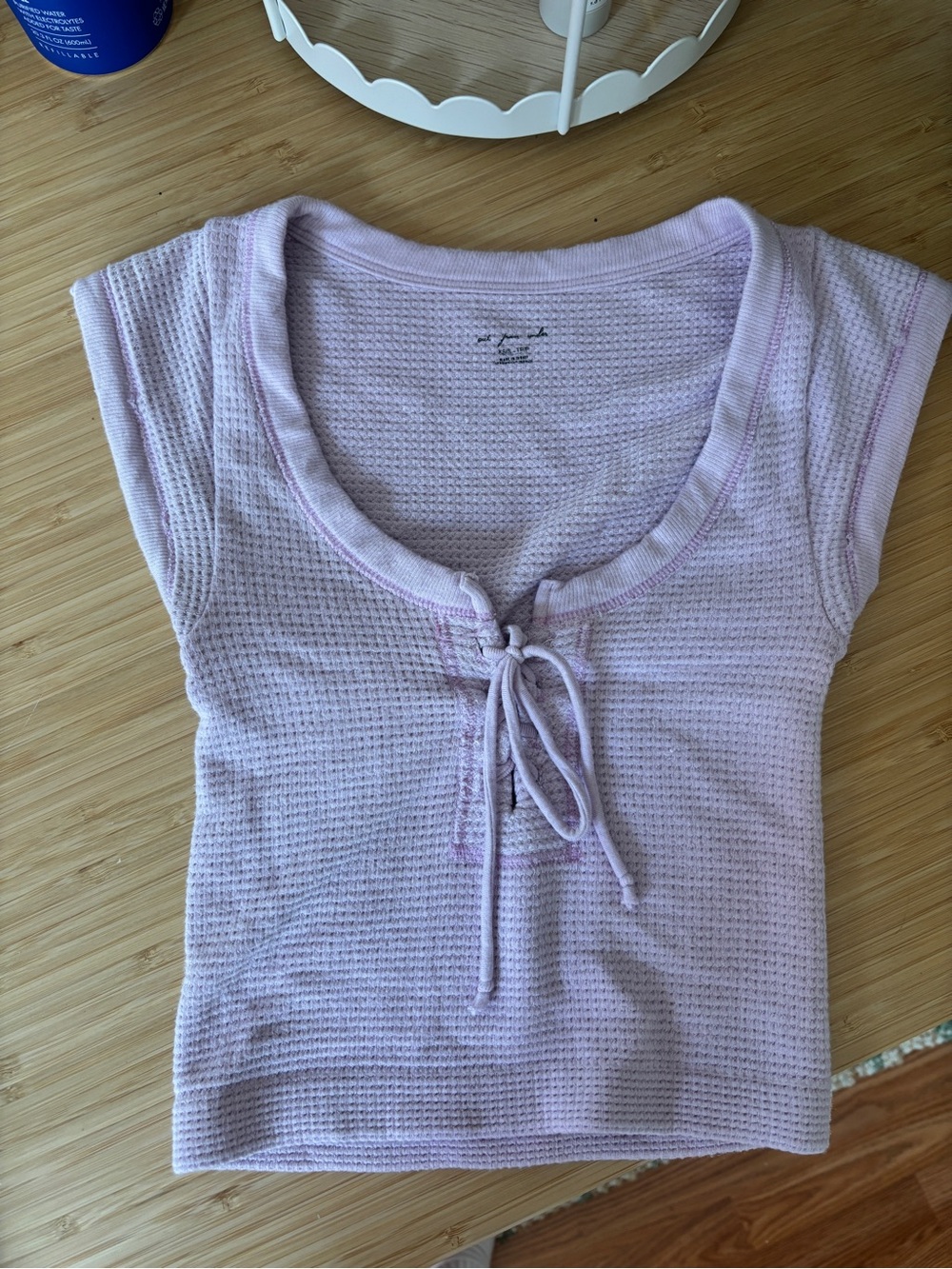 Free People Lilac Waffle Tie-Front Crop Top